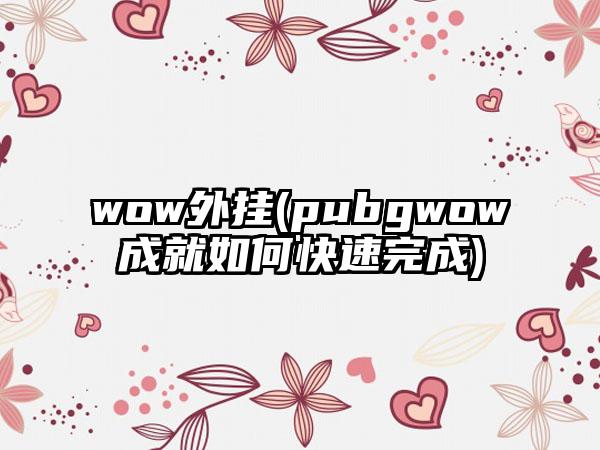 wow外挂(pubgwow成就如何快速完成)