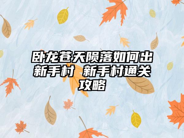 卧龙苍天陨落如何出新手村 新手村通关攻略