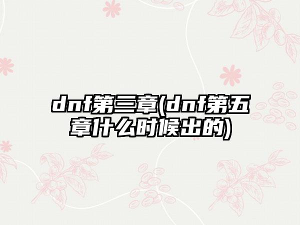 dnf第三章(dnf第五章什么时候出的)