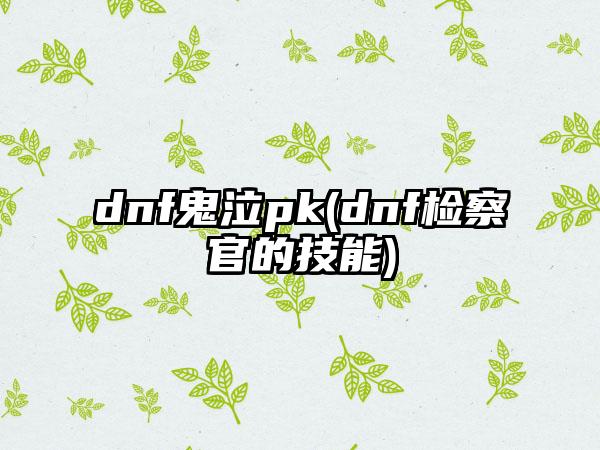 dnf鬼泣pk(dnf检察官的技能)