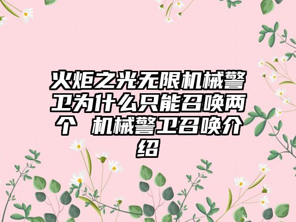 火炬之光无限机械警卫为什么只能召唤两个 机械警卫召唤介绍