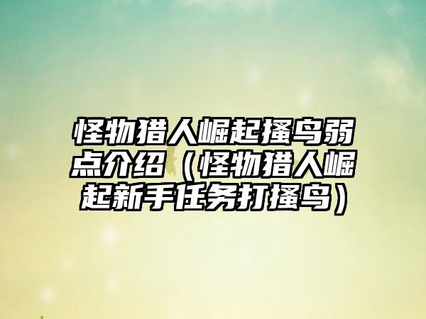 怪物猎人崛起搔鸟弱点介绍（怪物猎人崛起新手任务打搔鸟）