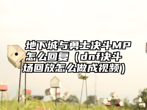 地下城与勇士决斗MP怎么回复（dnf决斗场回放怎么做成视频）