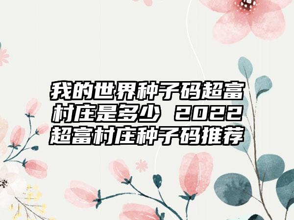我的世界种子码超富村庄是多少 2022超富村庄种子码推荐