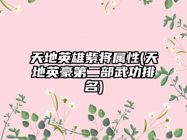 天地英雄紫将属性(天地英豪第二部武功排名)
