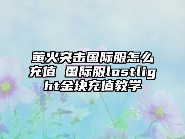 萤火突击国际服怎么充值 国际服lostlight金块充值教学
