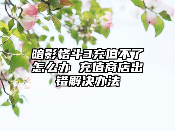暗影格斗3充值不了怎么办 充值商店出错解决办法