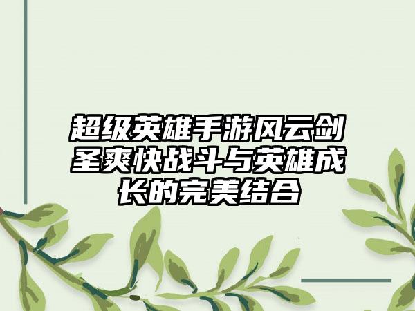 超级英雄手游风云剑圣爽快战斗与英雄成长的完美结合