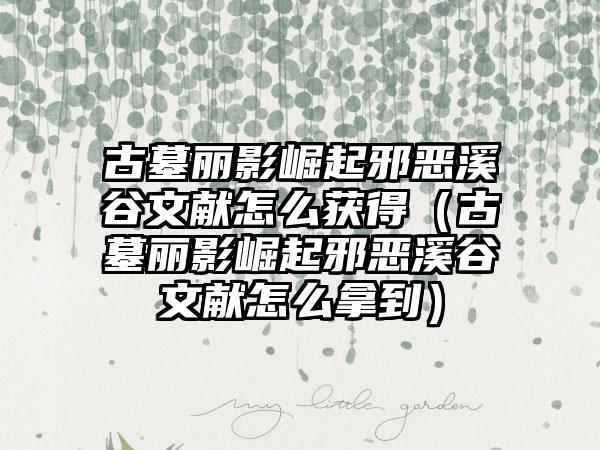 古墓丽影崛起邪恶溪谷文献怎么获得（古墓丽影崛起邪恶溪谷文献怎么拿到）