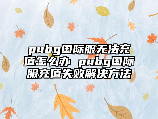 pubg国际服无法充值怎么办 pubg国际服充值失败解决方法