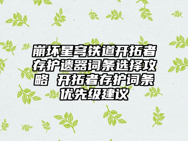 崩坏星穹铁道开拓者存护遗器词条选择攻略 开拓者存护词条优先级建议
