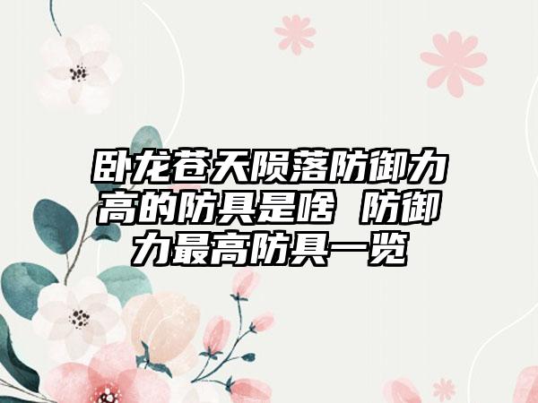 卧龙苍天陨落防御力高的防具是啥 防御力最高防具一览