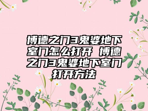 博德之门3鬼婆地下室门怎么打开 博德之门3鬼婆地下室门打开方法