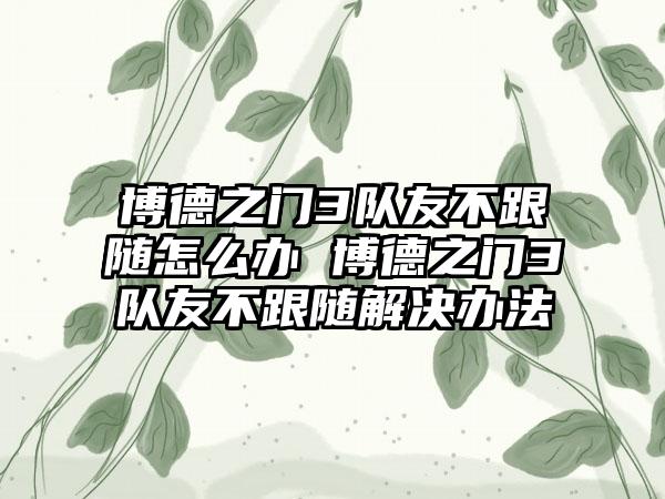 博德之门3队友不跟随怎么办 博德之门3队友不跟随解决办法