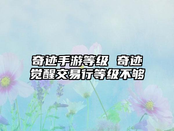 奇迹手游等级 奇迹觉醒交易行等级不够
