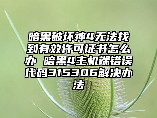 暗黑破坏神4无法找到有效许可证书怎么办 暗黑4主机端错误代码315306解决办法