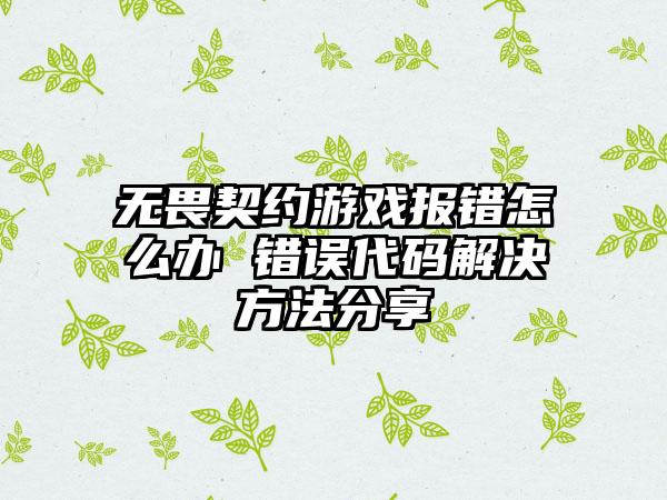 无畏契约游戏报错怎么办 错误代码解决方法分享
