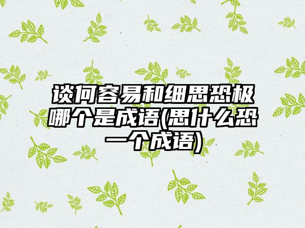 谈何容易和细思恐极哪个是成语(思什么恐一个成语)