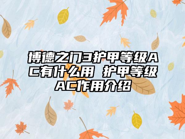 博德之门3护甲等级AC有什么用 护甲等级AC作用介绍