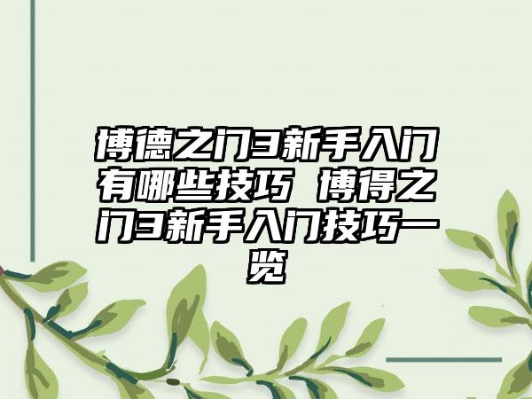 博德之门3新手入门有哪些技巧 博得之门3新手入门技巧一览