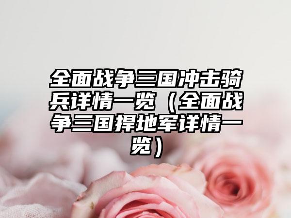 全面战争三国冲击骑兵详情一览（全面战争三国捍地军详情一览）