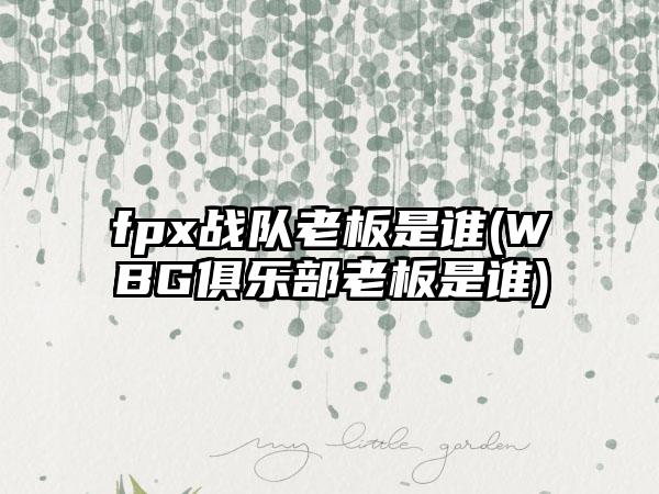 fpx战队老板是谁(WBG俱乐部老板是谁)
