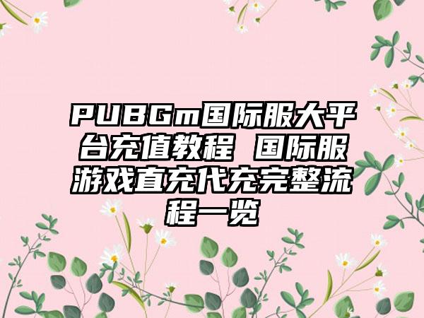 PUBGm国际服大平台充值教程 国际服游戏直充代充完整流程一览