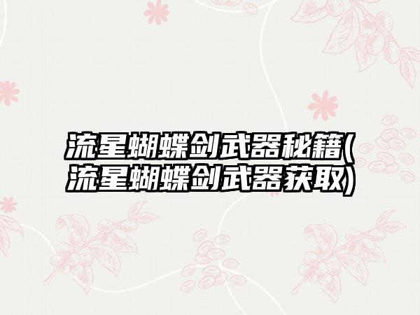 流星蝴蝶剑武器秘籍(流星蝴蝶剑武器获取)
