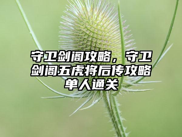 守卫剑阁攻略，守卫剑阁五虎将后传攻略单人通关
