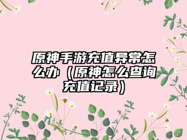 原神手游充值异常怎么办（原神怎么查询充值记录）