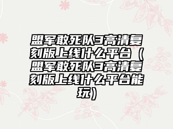 盟军敢死队3高清复刻版上线什么平台（盟军敢死队3高清复刻版上线什么平台能玩）