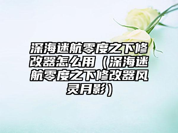 深海迷航零度之下修改器怎么用（深海迷航零度之下修改器风灵月影）