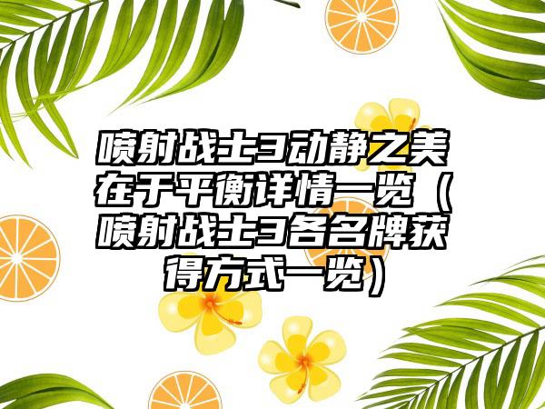 喷射战士3动静之美在于平衡详情一览（喷射战士3各名牌获得方式一览）