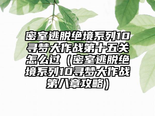 密室逃脱绝境系列10寻梦大作战第十五关怎么过（密室逃脱绝境系列10寻梦大作战第八章攻略）