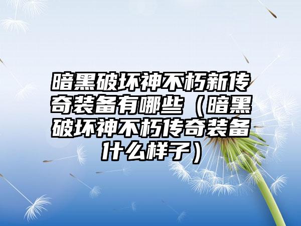 暗黑破坏神不朽新传奇装备有哪些（暗黑破坏神不朽传奇装备什么样子）