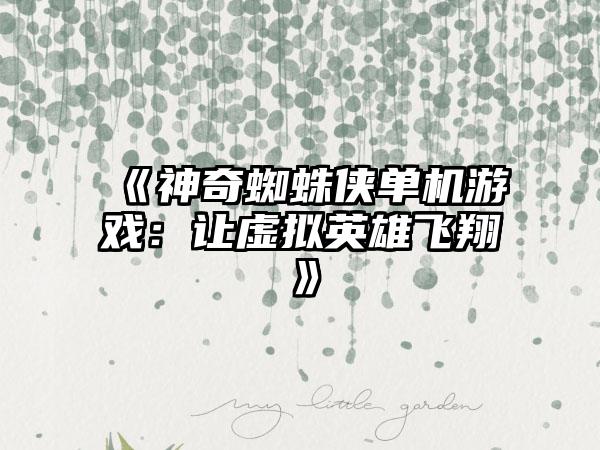 《神奇蜘蛛侠单机游戏：让虚拟英雄飞翔》