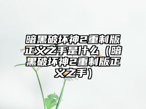 暗黑破坏神2重制版正义之手是什么（暗黑破坏神2重制版正义之手）
