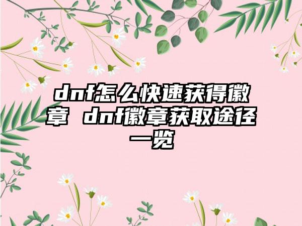 dnf怎么快速获得徽章 dnf徽章获取途径一览