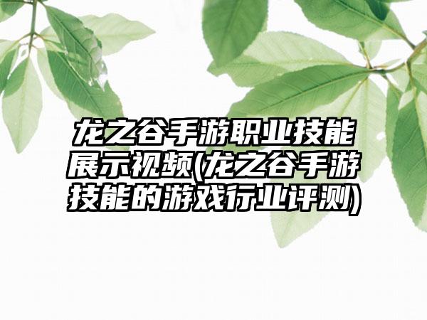龙之谷手游职业技能展示视频(龙之谷手游技能的游戏行业评测)
