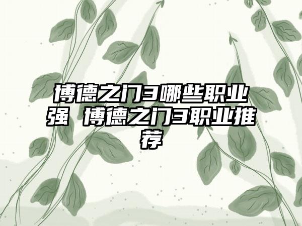 博德之门3哪些职业强 博德之门3职业推荐