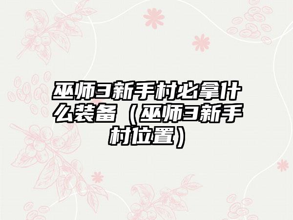 巫师3新手村必拿什么装备（巫师3新手村位置）