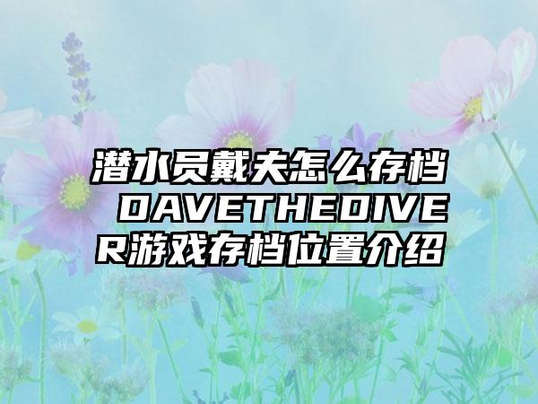 潜水员戴夫怎么存档 DAVETHEDIVER游戏存档位置介绍