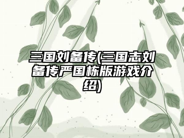 三国刘备传(三国志刘备传严国栋版游戏介绍)