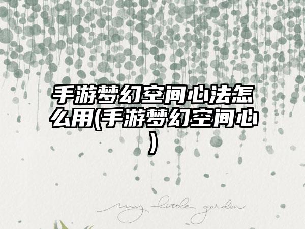 手游梦幻空间心法怎么用(手游梦幻空间心)