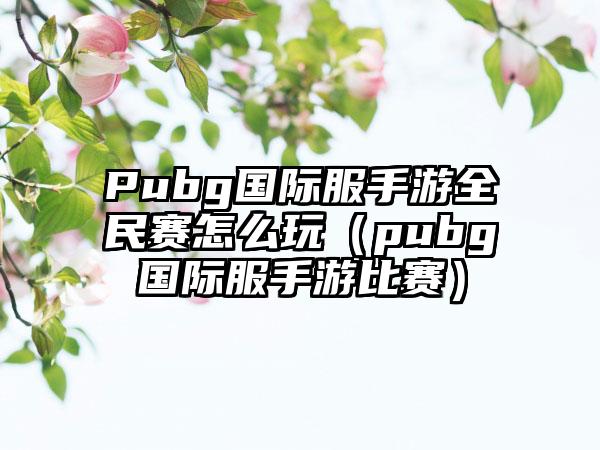 Pubg国际服手游全民赛怎么玩（pubg国际服手游比赛）