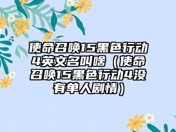 使命召唤15黑色行动4英文名叫啥（使命召唤15黑色行动4没有单人剧情）