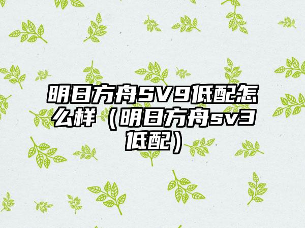明日方舟SV9低配怎么样（明日方舟sv3低配）