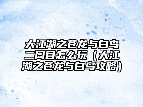 大江湖之苍龙与白鸟二周目怎么玩（大江湖之苍龙与白鸟攻略）