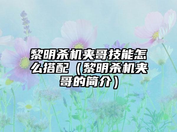 黎明杀机夹哥技能怎么搭配（黎明杀机夹哥的简介）