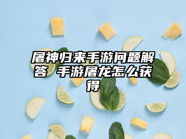屠神归来手游问题解答 手游屠龙怎么获得